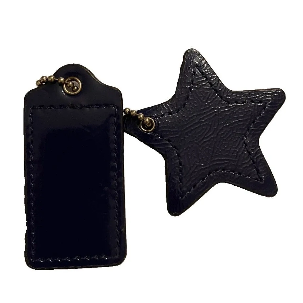 Coach Leather 2 Bag Charms Star Logo Leather Navy Silver Keychain